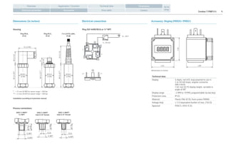 Cerabar T PMP131 4Contact
Application / FunctionOverview Technical data
Price table
Go to
shopAccessoriesElectrical connection
Dimensions
Dimensions (in inches) Electrical connection Accessory: Display PHX20 / PHX21
12...30 V
4...20 mA
1+ 2–
1
2
–
+
Plug ISO 4400/M16 or ½" NPT
1.65
1.65
(Dimensions in inches)
1.89
Technical data
Display 4 digits, red LED, loop powered to use in
4 to 20 mA loops, angular connector
DIN 43650
7.62 mm (0.3") display height, turnable in
angle of 90°
Display range -1 999 to +9 999, programmable via two keys
Protection class IP 65
Material Plastic PA6 GF30, front screen PMMA
Voltage drop ≤ 5 V (equivalent burden of max. 250 Ω)
Approval PHX21: ATEX II 2G
36(1.42)
15
(0.59)
85(3.35)*
89(3.5)**
54(2.13)89(3.5)**
Ø 26.5
(1.04)
Ø 26.5
(1.04)
Ø 26.5
(1.04)
52 (2.05)
Plug M16,
IP 65
5 m (16 ft) cable,
IP 68
Plug M12,
IP 65
* + 25 mm (0.98") for sensor range > 100 bar
** + 21 mm (0.83") for sensor range > 100 bar
Installation according to instruction manual.
Housing
ANSI ½ MNPT
¼ FNPT
Process connections
½ NPT
½ NPT
¼ NPT
¼ NPT
0.140.16
0.47
0.98
0.98
0.79
ANSI ½ MNPT
hole 0.16” female
ANSI ¼ MNPT
hole 0.14” female
 