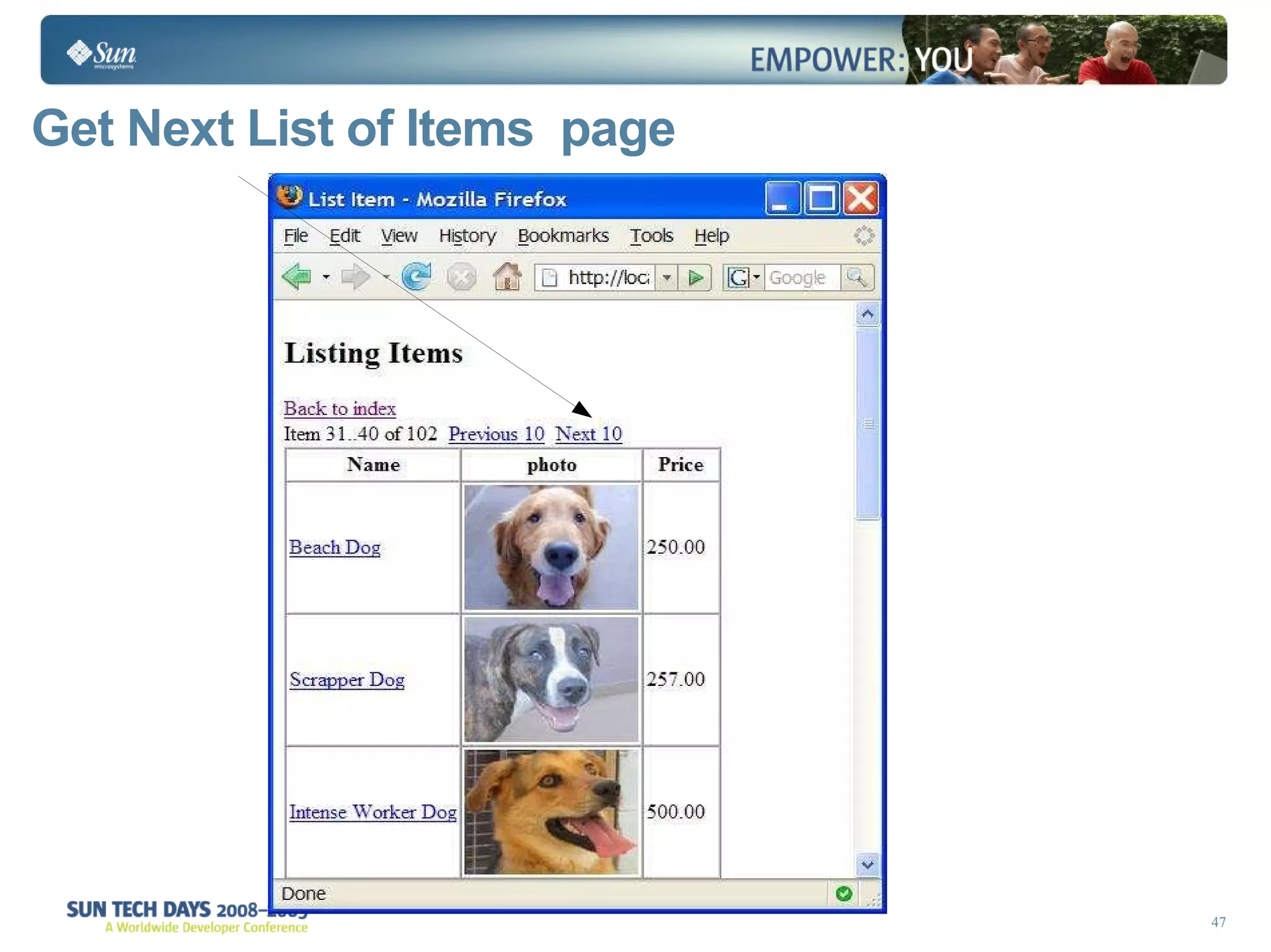 Get Next List of Items  page  