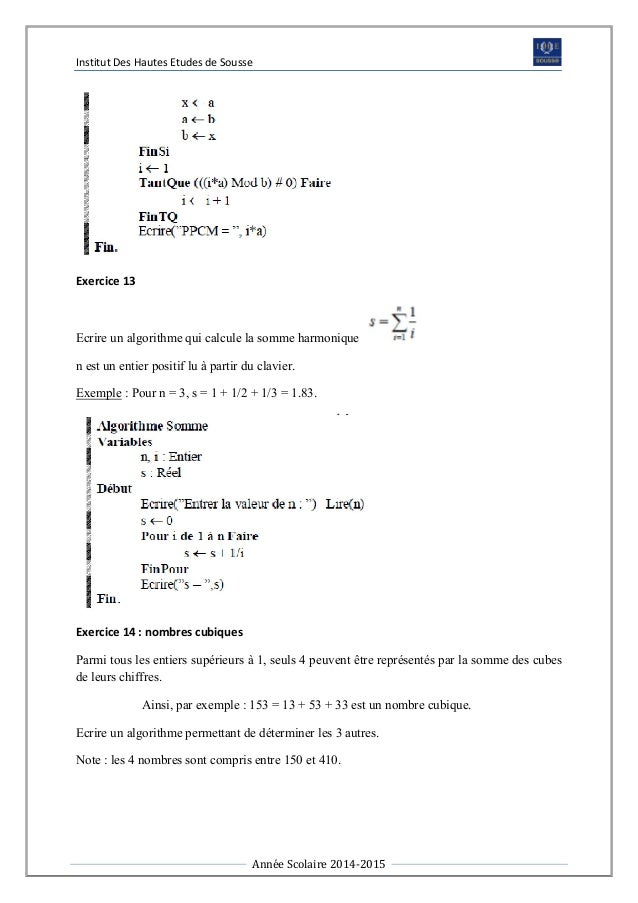 écrire un algorithme permettant de calculer la moyenne de 3 notes