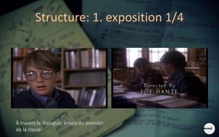 Structure: 1. exposition 1/4
À travers le dialogue: émois du premier
de la classe
 