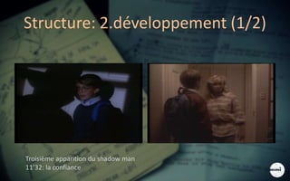 Structure: 2.développement (1/2)
Troisième apparition du shadow man
11’32: la confiance
 