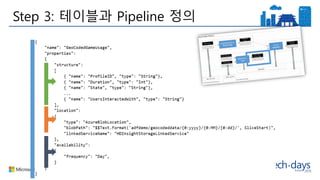 “GeoCoded Game Usage” Table:
Step 3: 테이블과 Pipeline 정의
 