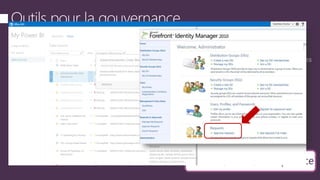 FIM permet de gérer les accès à des ressources en se basant sur les groupes de sécurité. FIM fournit des
interfaces permettant aux utilisateurs de faire leurs demandes d'accès en libre-service et des workflow
d'approbation automatiques ou manuels.
Sécurité, Audit, Compliance
 