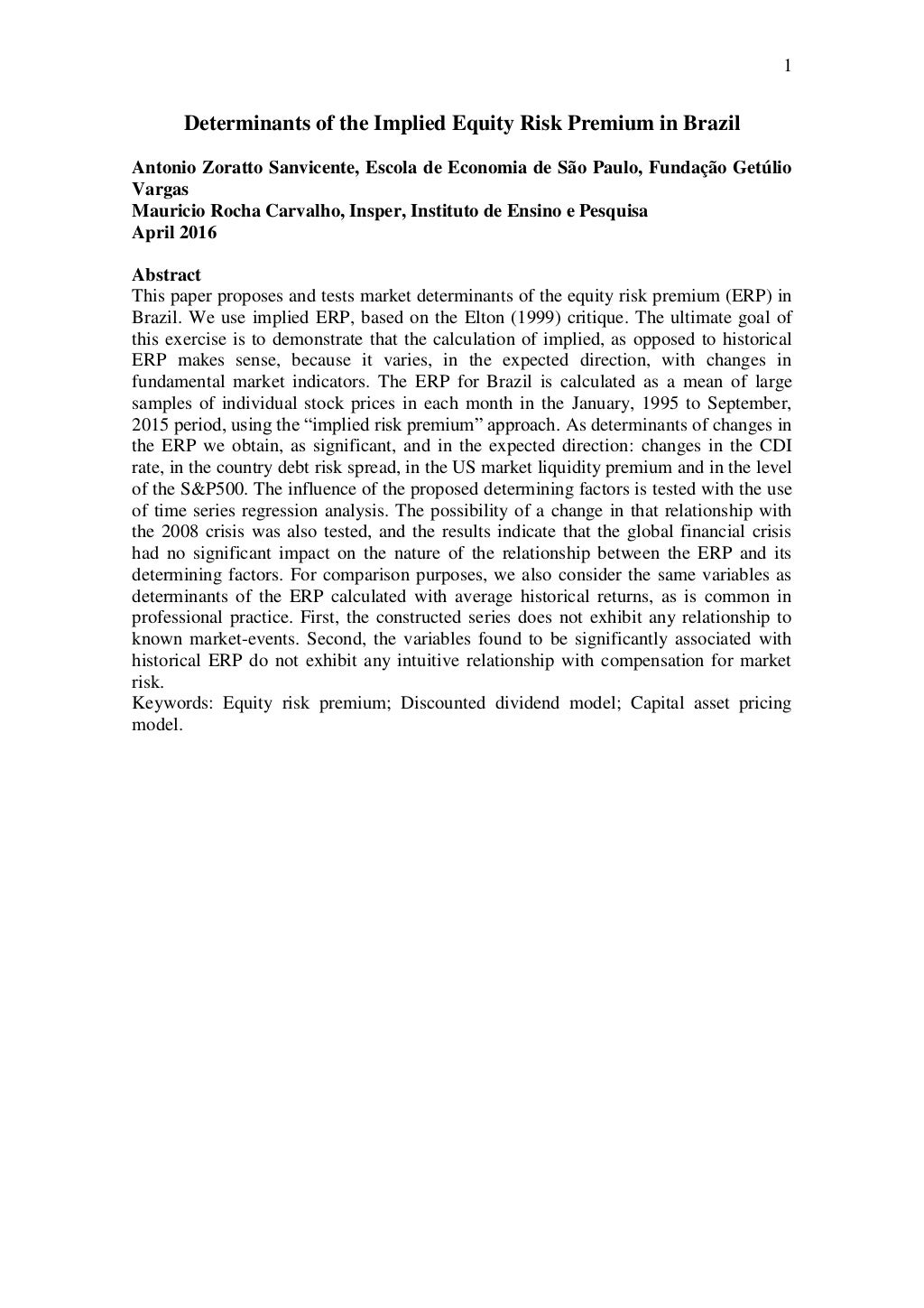 Determinants Of The Implied Equity Risk Premium In Brazil