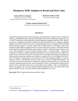 Mandatory Ifrs Adoption In Brazil And Firm Value Mandatory Ifrs Adoption In Brazil And Firm Value
