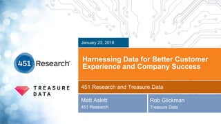 Copyright (C) 2018 451 Research LLC
Harnessing Data for Better Customer
Experience and Company Success
January 23, 2018
451 Research and Treasure Data
Matt Aslett
451 Research
Rob Glickman
Treasure Data
 