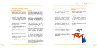 Alumnos de Primaria

     Pautas para mejorar la atención                                                        Control de estímulos                    Se pueden desarrollar las siguientes
                                                                                                                                    actividades:
     Forma de dar órdenes                     Motivación                                    • Sentar al alumno cerca del profe-
                                                                                              sor y acordar con él una señal        • Elaborar un horario con el alumno
     • Deben ser breves, claras y concisas.   • Hacer las actividades más diverti-            que evite su distracción.               y pegarlo en su escritorio.
     • Mantener contacto visual con el          das, rompiendo con la monotonía.
       alumno.                                • Reafirmar y premiar conductas               • Disminuir al máximo los estímu-       • Colocar un reloj de cartón, que
     • Enseñar estrategias de autoins-          adecuadas.                                    los irrelevantes que haya en el au-     señale la hora en la que termina
       trucciones mediante el habla in-       • Transmitirle el concepto de “ganar            la, así como en su pupitre, y que       la jornada escolar. Completarlo
       terna, para que el alumno module         doble”: terminar una tarea ya es ganar,       puedan distraerle. Al menos,            con un cartel adjunto en el que
       su conducta a través del lenguaje.       pero además, se le recompensará por           apartarlos de su campo de visión.       aparezca esa misma hora con pa-
       Para ello, los niños deberán me-         haber tenido la conducta adecuada.                                                    labras y números.
       morizar de forma gradual los si-       • Hacerle comentarios a menudo sobre          • Transmitir la información de ma-
       guientes mensajes e incorporarlos        lo que está haciendo (“así vas muy bien”,     nera explícita. Para ello, se pue-    • Utilizar un reloj que suene regu-
       a su trabajo diario:                     “estás teniendo un error”, etc.). Es          den utilizar elementos que sirvan       larmente.
                                                conveniente elogiar al niño cuando            como recordatorios (dibujos, fi-
      - Escucho y pongo atención a lo           está concentrado. Para ello, se puede         chas, notas, etc.).
        que tengo que hacer.                    seguir la técnica de la alabanza, que
      - Cuando leo, me fijo mucho.              consiste en valorar al alumno aquello       • Es necesario enseñarles técnicas
      - Pienso lo que tengo que hacer.          que ha hecho bien, de forma des-              para organizar el tiempo. Para
        Marco un plan.                          criptiva, sincera y positiva.                 que tengan constancia del mismo,
                                              • Fomentar los premios, en lugar de             hay que materializarlo en objetos,
      - Hago el ejercicio con cuidado.
                                                los castigos. Éstos hay que limitar-          como relojes, cronómetros, relojes
        Puedo hacerlo bien.
                                                los a cuando sea necesario y sólo             de arena, etc.
      - Repaso con atención y corrijo lo        funcionan si son muy inmediatos.
        que esté equivocado.                  • Es primordial prestar atención al
      - Lo conseguí. Soy bueno en esto.         alumno cuando realice algo positi-
                                                vo y reforzar sus acciones con el
                                                contacto físico (abrazos, tocar el
                                                hombro, chocar la mano…).


18                                                                                                                                                                         19
 