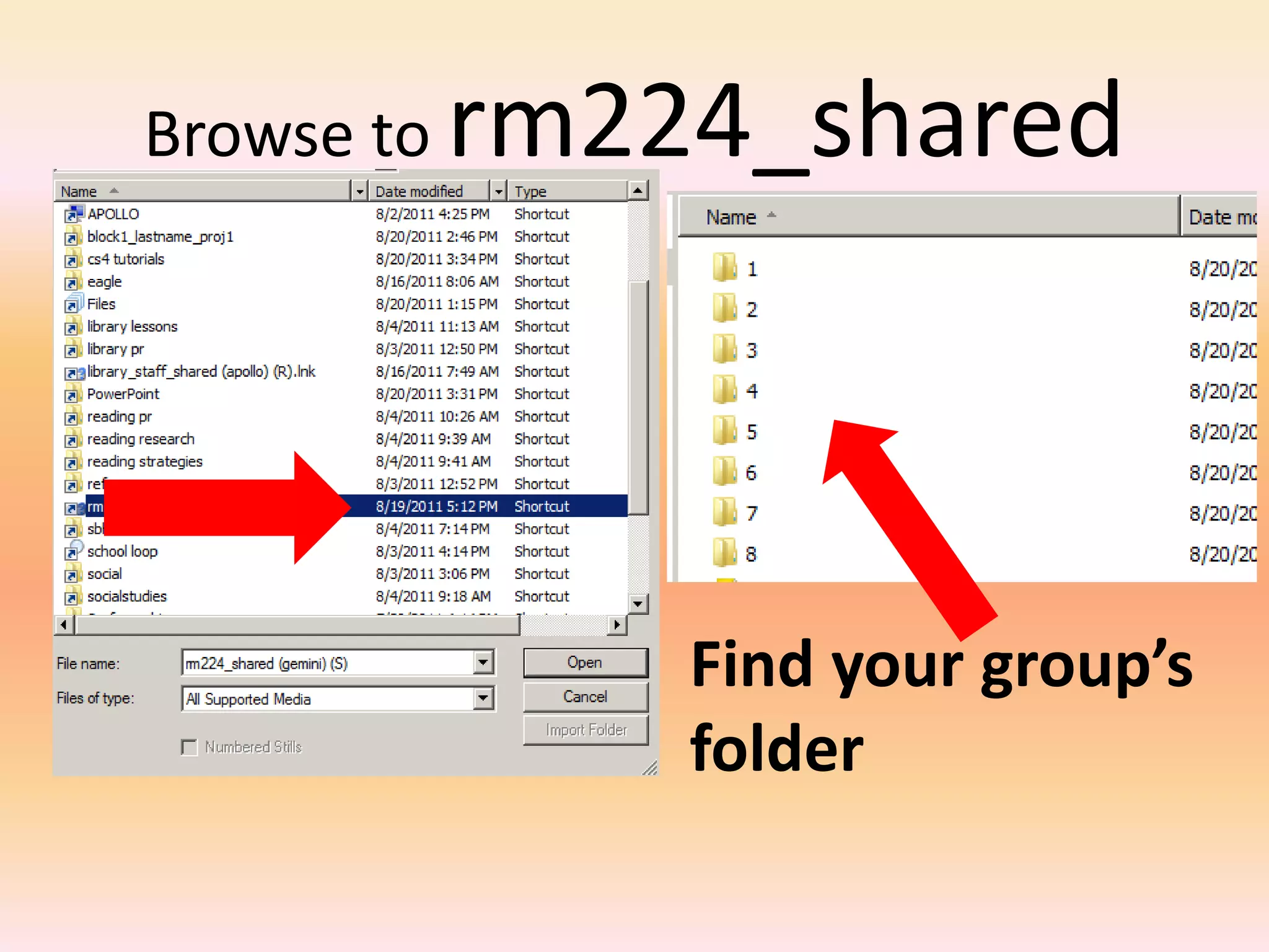 Browse to rm224_sharedFind your group’s folder