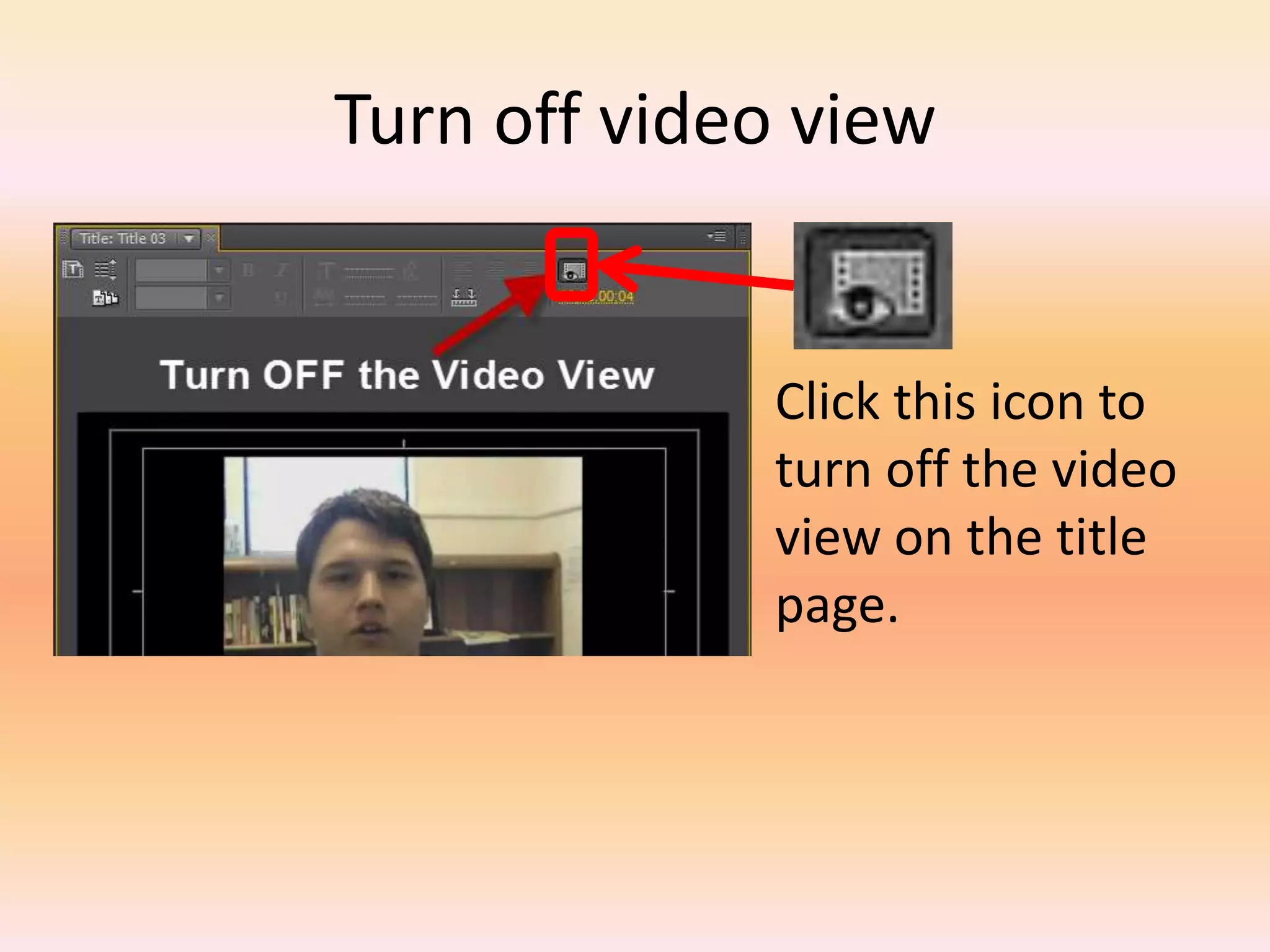Click this icon to turn off the video view on the title page.  Turn off video view