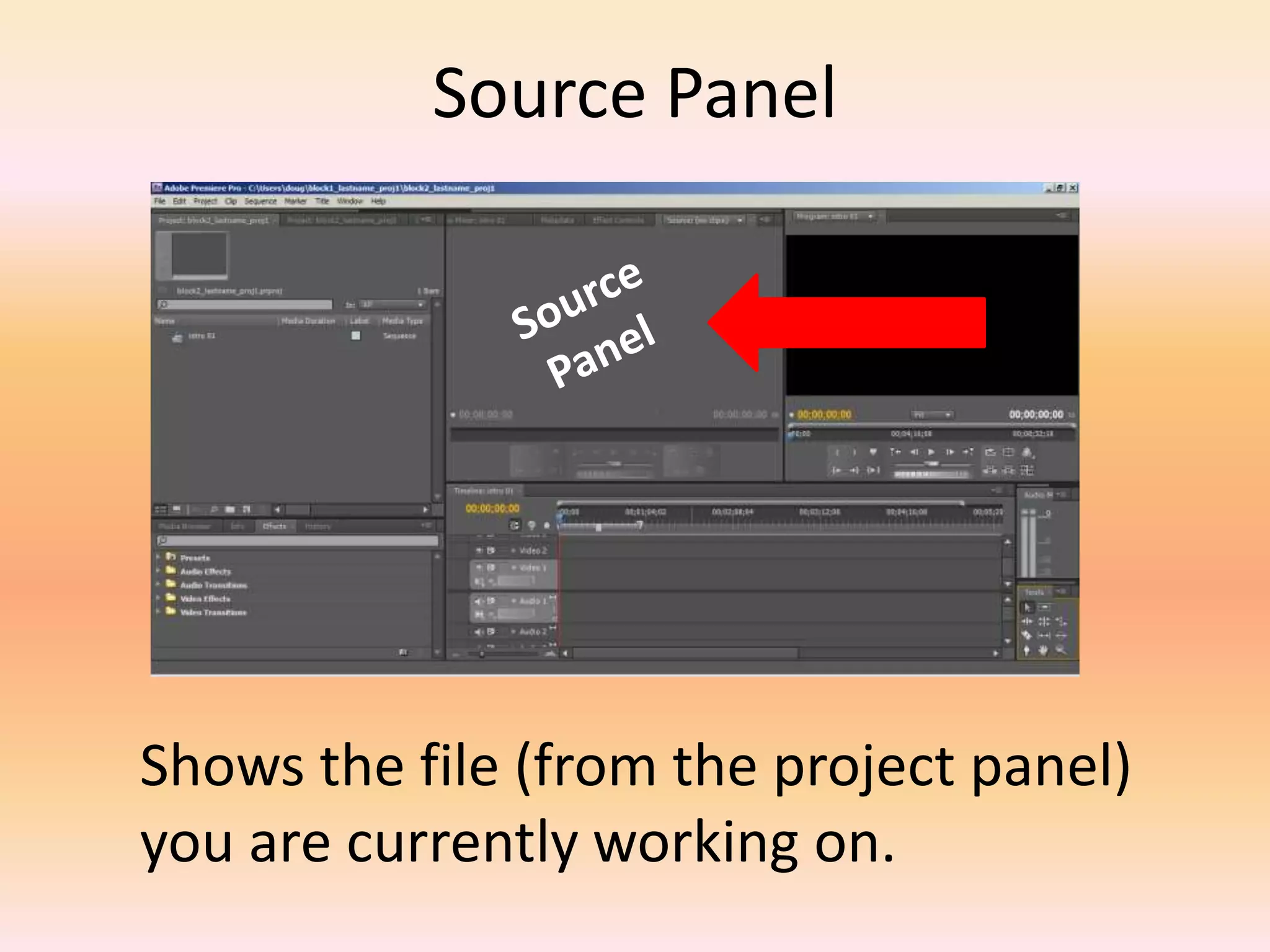 Source PanelSource PanelShows the file (from the project panel) you are currently working on.