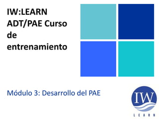 IW:LEARN
ADT/PAE Curso
de
entrenamiento
Módulo 3: Desarrollo del PAE
 