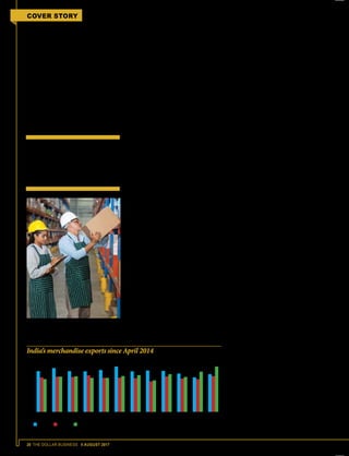 20 THE DOLLAR BUSINESS II AUGUST 2017
COVER STORY FTP 2015-2020 MID-TERM REVIEW
utilisation of duty credit scrips in the up-
coming Midterm Review.”
Giving an example of how the lim-
itation on the utilisation of scrips will
impact exporters, Ajay Sahai, CEO &
Director General of Federation of In-
dian Export Organisations (FIEO) tells
The Dollar Business, "With a BCD of 5%
and other duties like CVD and ACD of
18%, the exporters could utilise the scrip
within a period of one year. Now, the
same exporters would require four years
time to utilise the scrips." In a situation
like this, exporters will be compelled to
sell or transfer their scrips in the open
market, and herein lies another major
obstacle since the GST on sale of scrips
will now attract a duty of 18%, as they fall
under the residual category [the DGFT
in a tweet though has said that scrips un-
der Chapter 3 of the FTP will attract 12%
duty under HSN classification 4907, sub-
ject to clarification by the Tax Research
Unit (TRU). The question is who will get
the clarification issued – the DGFT or
individual exporters?] against the earlier
VAT incidence of 4%.
Scrips are typically traded at a dis-
count. So if we take the discounted mar-
ket value of a Rs.100 scrip to be Rs.92,
in the VAT regime the buyer would
have paid a total of Rs.95.68 (Rs 92 plus
Rs.3.68 as VAT), while in the GST re-
gime, the buyer of the scrip will end up
paying Rs.108.56 (Rs.92 plus Rs.16.56 as
GST). The second situation is clearly less
attractive. Also, purchase of duty scrips
will become a viable option for the buy-
ers only if they can claim the Input Tax
Credit (equivalent to GST paid while
procuring the scrip). All such complica-
tions with tradability of scrips could fur-
ther pull down the premium (read price)
of the scrips.
FIEO's Sahai estimates that under this
situation a Rs.100 scrip is likely to sell for
Rs.80 in open market. O. P. Prahladka,
Chairman, Export Promotion Council
for Handicrafts (EPCH), agreeing with
the estimates says, “GST will compro-
mise at least 20% of the premium on
MEIS scrips." Clearly, this will put ex-
porters at a disadvantage as without more
avenues for offsetting the scrips, export-
ers will have to sell their scrips at a deep
discount. This in turn, will significantly
eat into the charm of MEIS and SEIS, the
flagship schemes promulgated in the FTP
2015-2020. Exporters in such a situation
will also be forced to pass on the costs
to buyers, which is then likely to hurt
the competitiveness of their products in
global markets, and ultimately result in a
decline in exports from India.
Several EPCs have requested the gov-
ernment to increase the avenues for util-
isation of the scrips and increase their
validity period. In fact, FIEO has also
requested that trading of scrips be ex-
empt from GST or at the most attract 5%
GST. The other suggestion that has been
offered to the government is that trading
of scrips be treated in the same way that
trading of securities are treated. Export-
ers hope that the review will consider
these suggestions and give exporters a
solution that will not suck the lives out
of flagship schemes of the current FTP.
The other major issue that has ema-
nated from the implementation of GST is
the withdrawal of exemptions under Ad-
vance Authorisation (AA) and Duty Free
Import Authorisation (DFIA) schemes.
Under the GST regime, while exemption
from payment of import duties, includ-
ing BCD, anti-dumping duty, safeguard
duties and customs cesses continue, there
is no exemption from payment of IGST
and GST Compensation Cess for im-
ports under AA and DFIA. Previously,
an exporter need not have funded the tax
portion of imports for production of the
goods. That will be necessary under GST.
While the government has said that 90%
of refund/ credit on these taxes paid will
be issued within seven days of filing all
necessary documents, exporters fear that
this is impractical. "Under GST regime,
only BCD will be exempted and IGST
will have to be paid. This would make
Advance Authorisation completely unvi-
able as duties will be paid upfront at the
time of import. We have suggested the
new norm be waived off. Otherwise ex-
ports will drop," says T. S. Bhasin, Chair-
man, Engineering Exports Promotion
Council (EEPC).
What's more? The Advance Release
Order (ARO) facility available for do-
mestic procurement of inputs under AA
has been restricted only to certain inputs
[listed in the Fourth Schedule of CentralSource: TDB Intelligence Unit and Ministry of Commerce,GoI; figures in $ billion
India’s merchandise exports since April 2014
Between FY2015 and FY2017 India's exports has gone down by about 11%
30
25
20
15
10
05
00
Apr May Jun Jul Aug Sep Oct Nov Dec Jan Feb Mar
FY2015 FY2016 FY2017
LIMITATIONS ON
SCRIP UTILISATION
WILL RESULT IN A
DECLINE IN SCRIP
PREMIUMS
Most exporters are not happy with the Ad-
vance Authorisation Scheme as they believe
that the Standard Input Output Norms are
completely flawed.
 