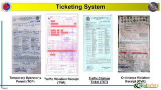 PUBLIC
Ticketing System
Temporary Operator‘s
Permit (TOP)
Traffic Violation Receipt
(TVR)
Ordinance Violation
Receipt (OVR)
Traffic Citation
Ticket (TCT)
 