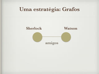 Uma estratégia: Grafos
Sherlock
amigos
Watson
 