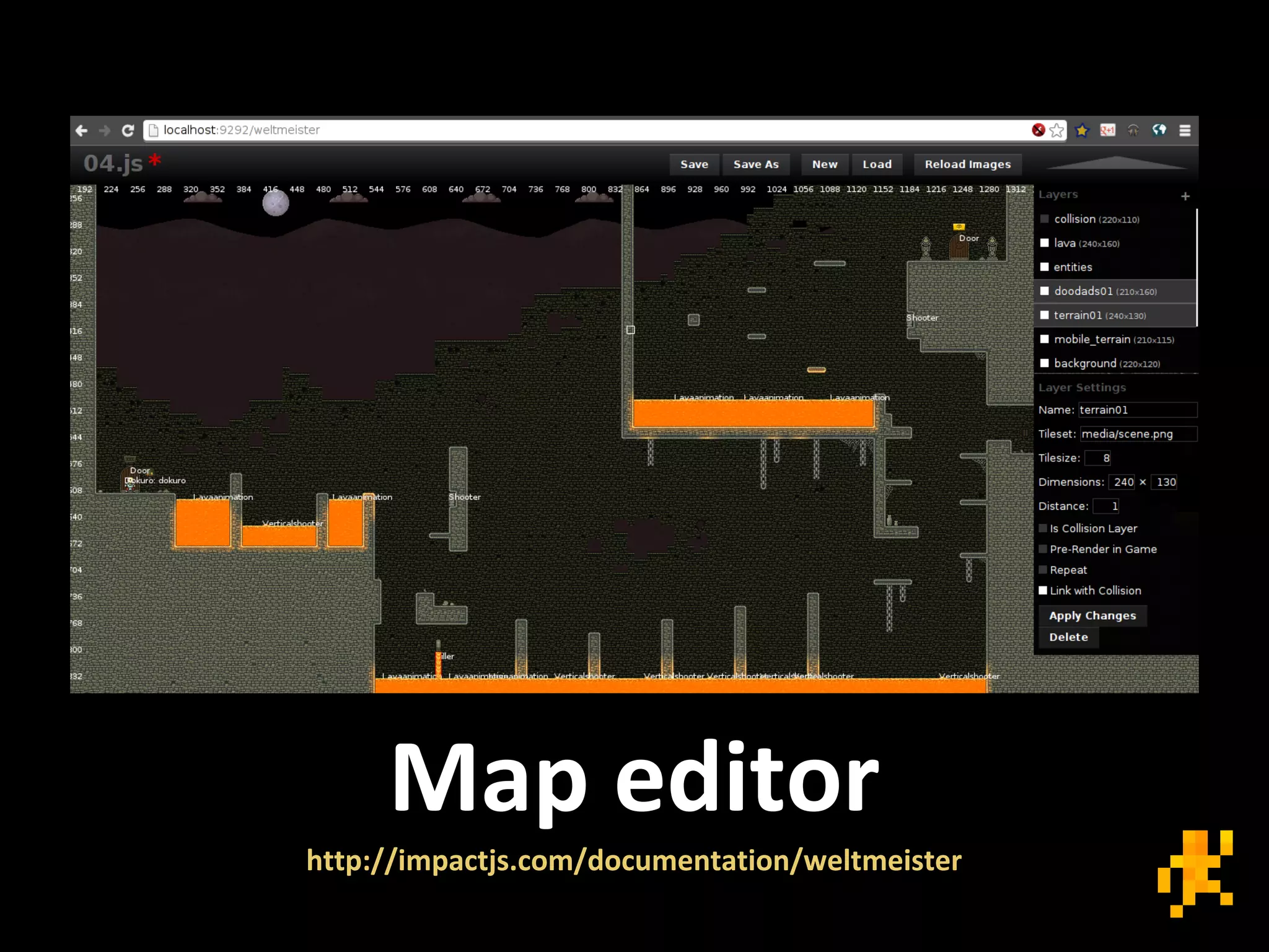 Map editor
http://impactjs.com/documentation/weltmeister
 