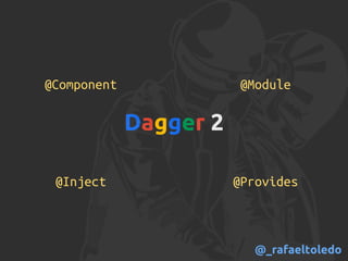 @Inject
@Component @Module
@Provides
Dagger 2
@_rafaeltoledo
 