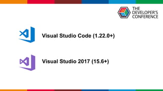 Globalcode	– Open4education
Visual Studio 2017 (15.6+)
Visual Studio Code (1.22.0+)
 