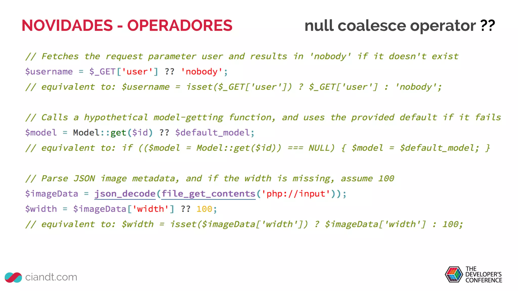 NOVIDADES - OPERADORES null coalesce operator ??
 