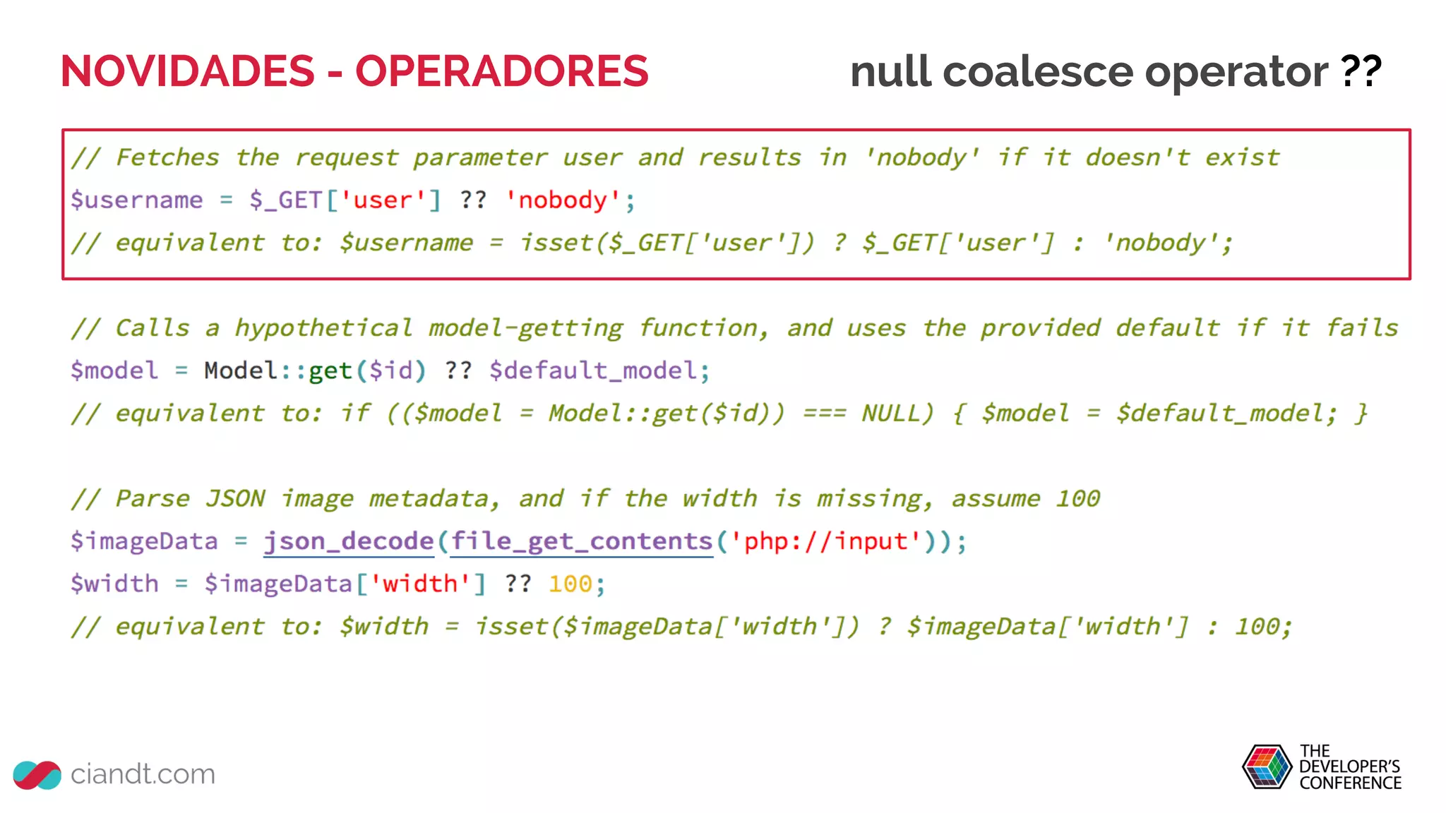 NOVIDADES - OPERADORES null coalesce operator ??
 