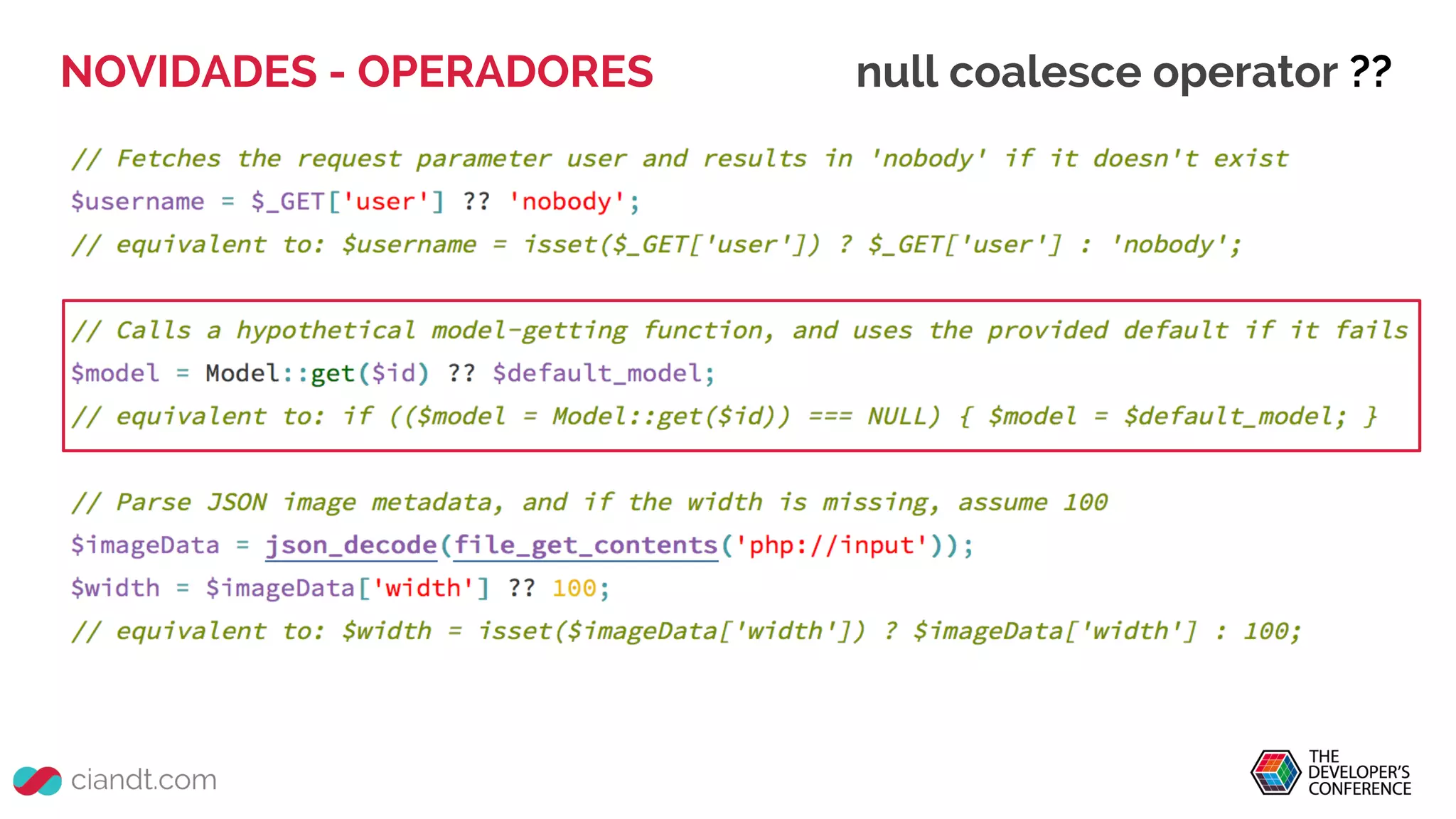 NOVIDADES - OPERADORES null coalesce operator ??
 