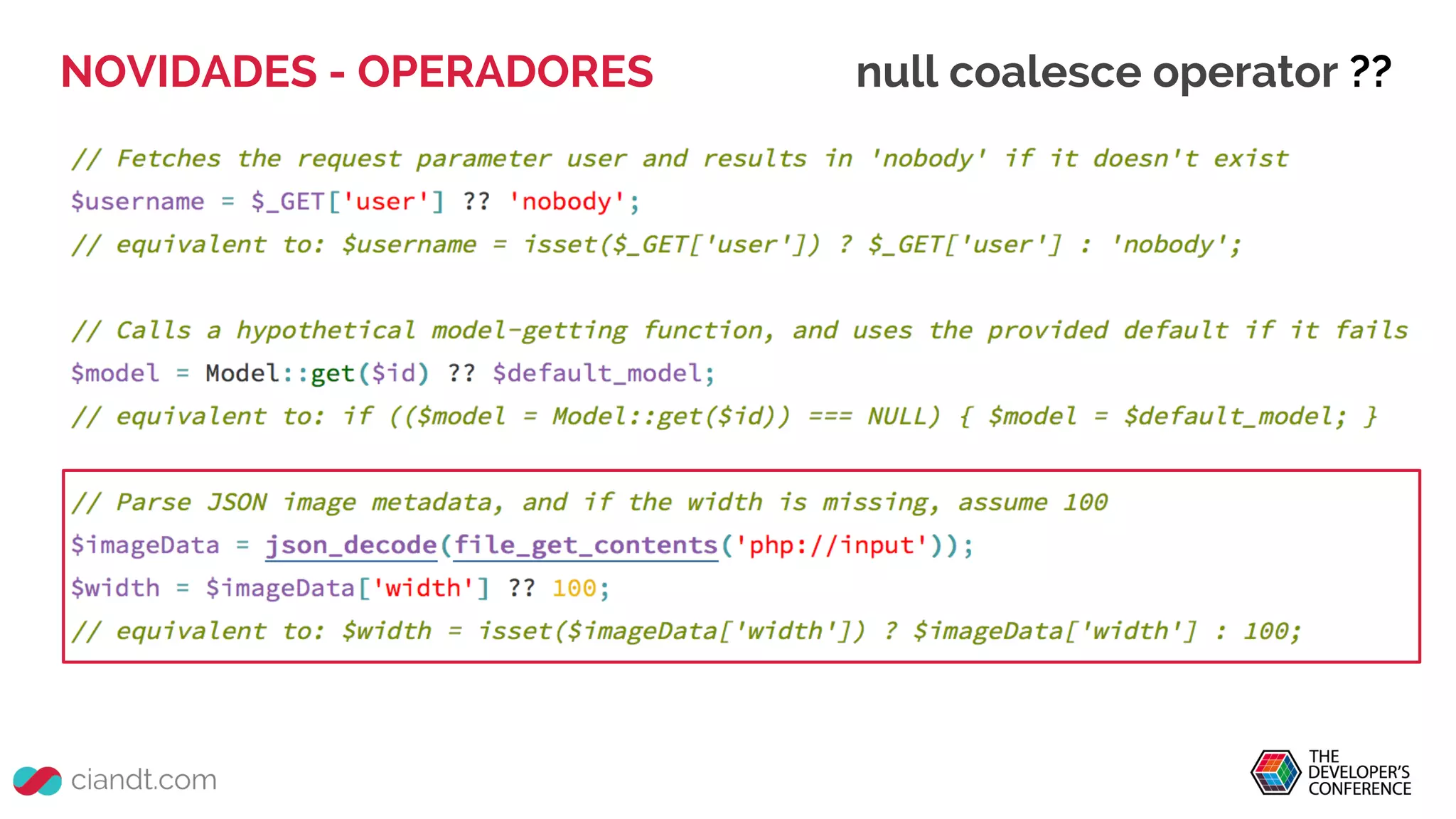 NOVIDADES - OPERADORES null coalesce operator ??
 