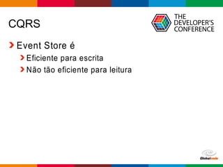 Globalcode – Open4education
CQRS
Event Store é
Eficiente para escrita
Não tão eficiente para leitura
 