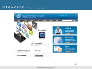 30

http://appdeveloper.intel.com/en-us/
 