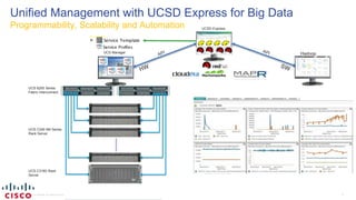 © 2016 Cisco and/or its affiliates. All rights reserved. 12
UCSD Express
UCS 6200 Series
Fabric Interconnect
UCS Manager
UCS C240 M4 Series
Rack Server
UCS C3160 Rack
Server
Unified Management with UCSD Express for Big Data
Programmability, Scalability and Automation
Hadoop
 