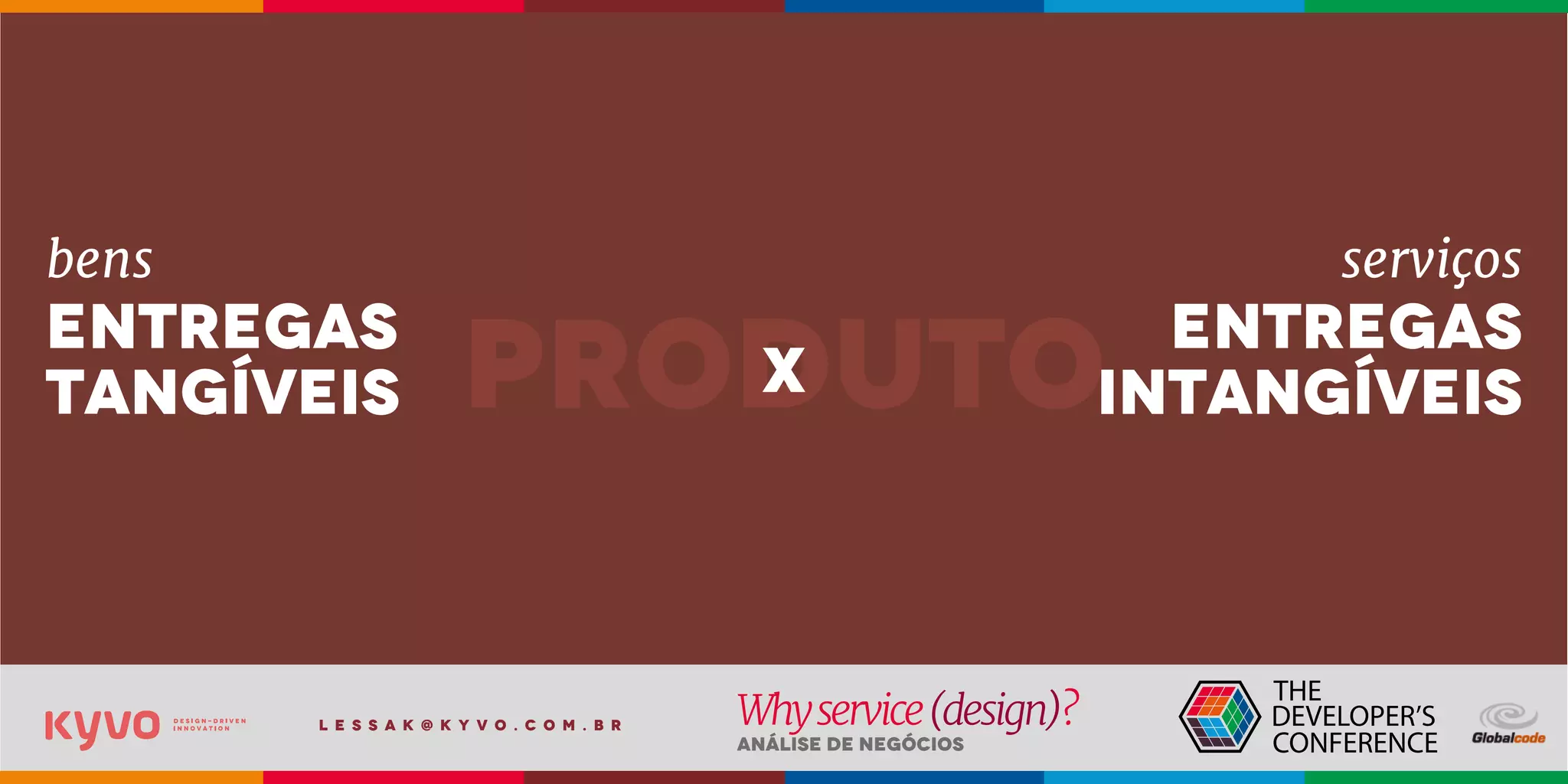 l e s s a k @ k y v o . c o m . b r
Análise de Negócios
Whyservice(design)?
bens
entregas
tangíveis
entregas
intangíveisproduto
serviços
x
 