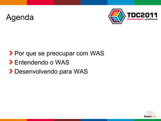 Globalcode – Open4education
Agenda
Por que se preocupar com WAS
Entendendo o WAS
Desenvolvendo para WAS
 