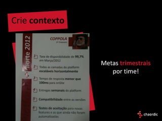 Crie contexto



                Metas trimestrais
                   por time!
 