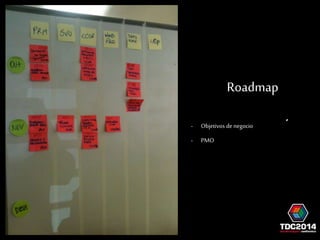 Roadmap 
- Objetivos de negocio 
- PMO 
 