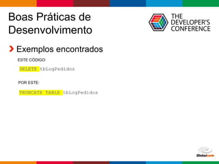 Globalcode – Open4education
Boas Práticas de
Desenvolvimento
Exemplos encontrados
POR ESTE:
ESTE CÓDIGO:
 