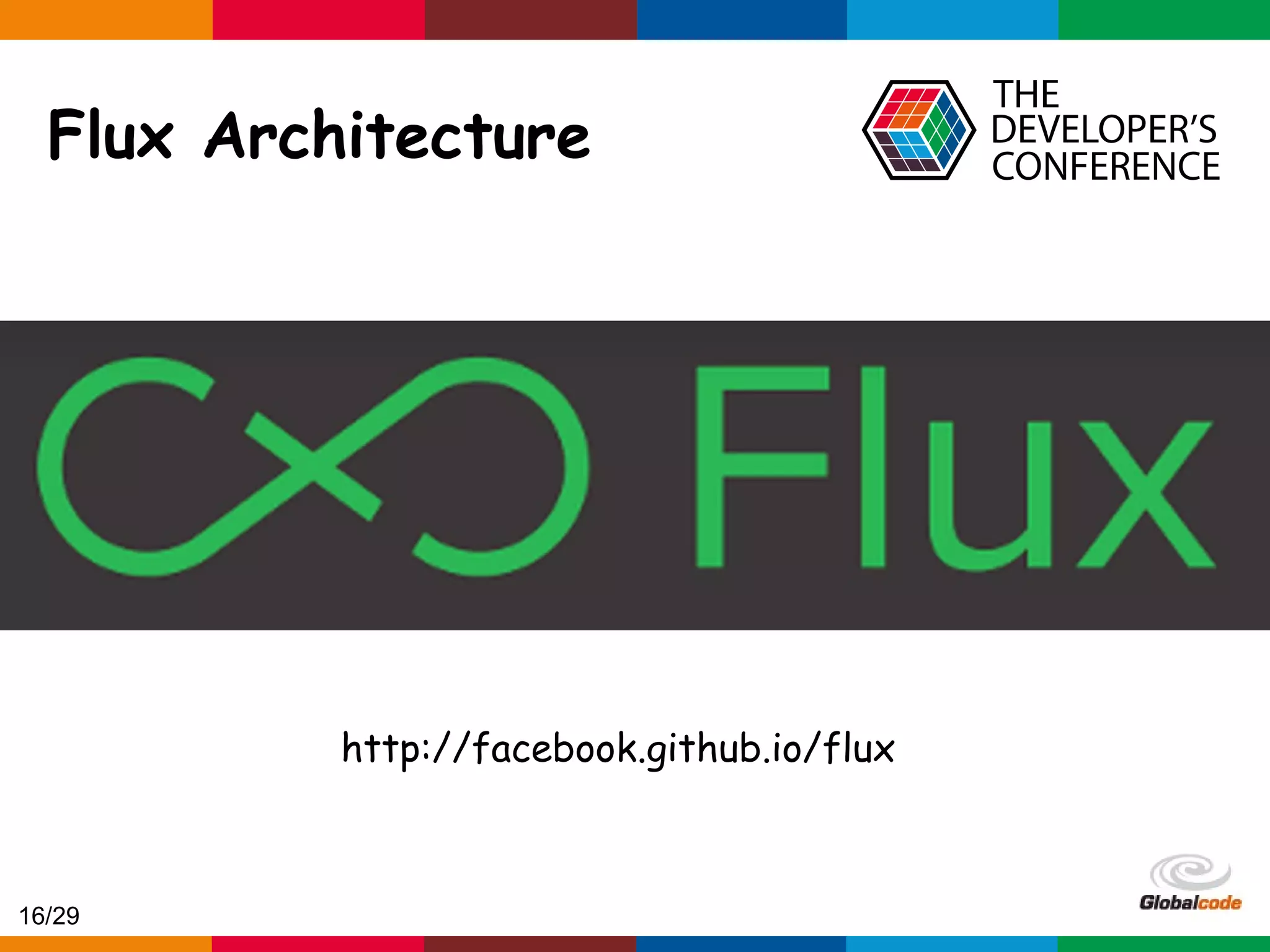 Globalcode – Open4education Flux Architecture http://facebook.github.io/flux 16/29 