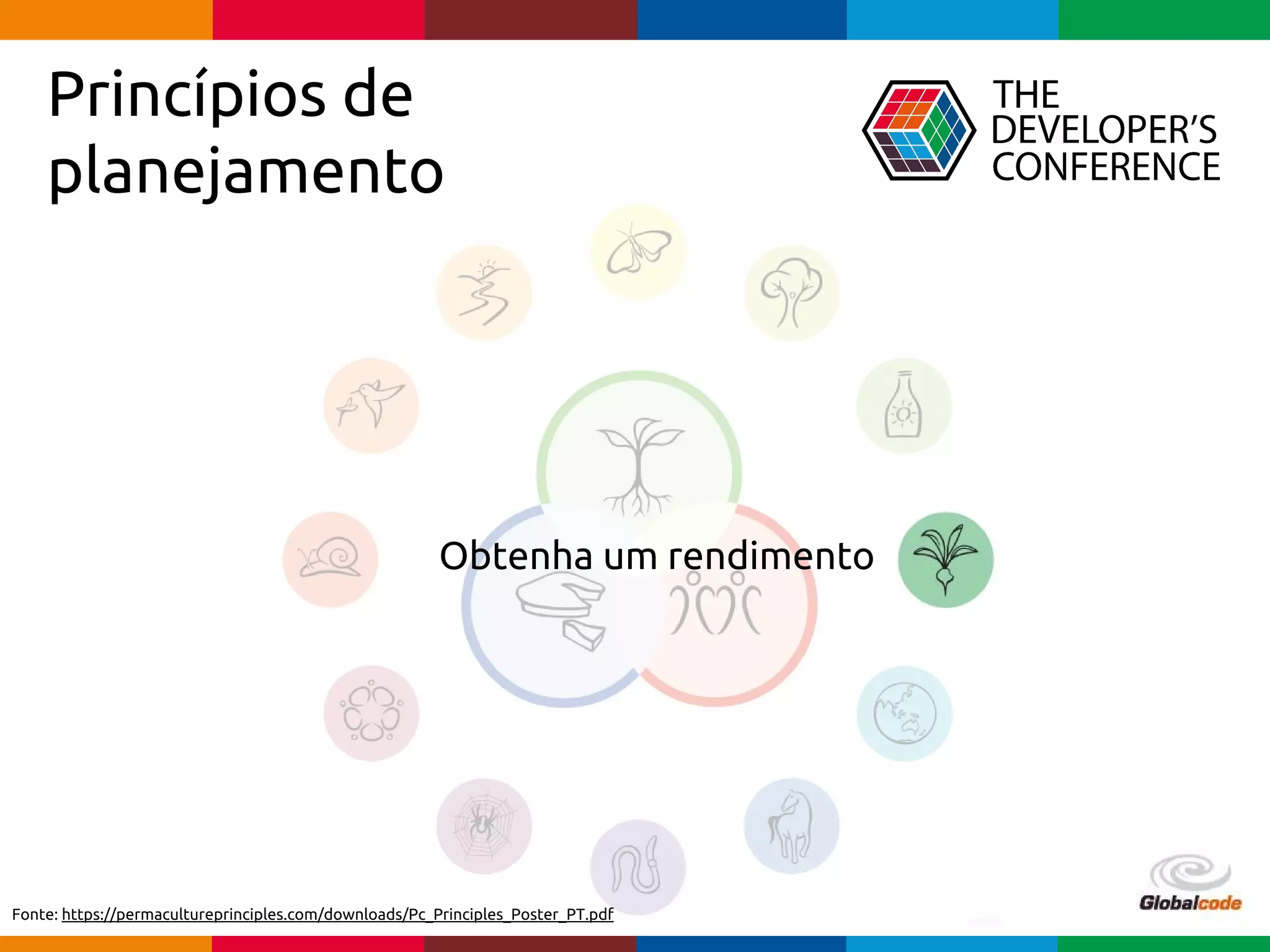 Globalcode – Open4education
Princípios de
planejamento
Obtenha um rendimento
Fonte: https://permacultureprinciples.com/downloads/Pc_Principles_Poster_PT.pdf
 