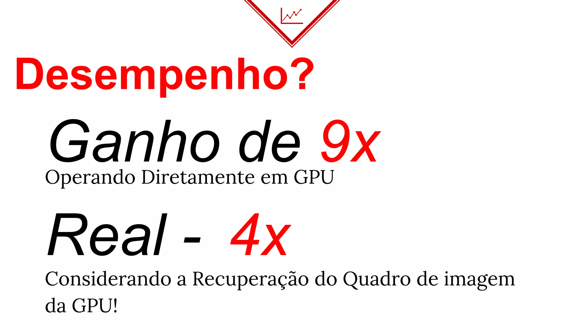 Ganho de 9xOperando Diretamente em GPU
Real - 4x
Considerando a Recuperação do Quadro de imagem
da GPU!
Desempenho?
 