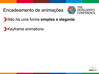 Globalcode – Open4education
Encadeamento de animações
Não há uma forma simples e elegante
Keyframe animations
 