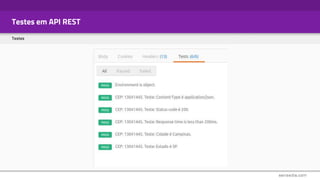 Testes em API REST
Testes
 