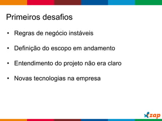 Globalcode – Open4education
Primeiros desafios
• Regras de negócio instáveis
• Definição do escopo em andamento
• Entendimento do projeto não era claro
• Novas tecnologias na empresa
 