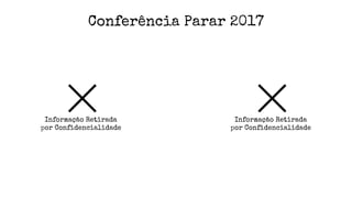 Conferência Parar 2017
Informação Retirada
por Confidencialidade
Informação Retirada
por Confidencialidade
 
