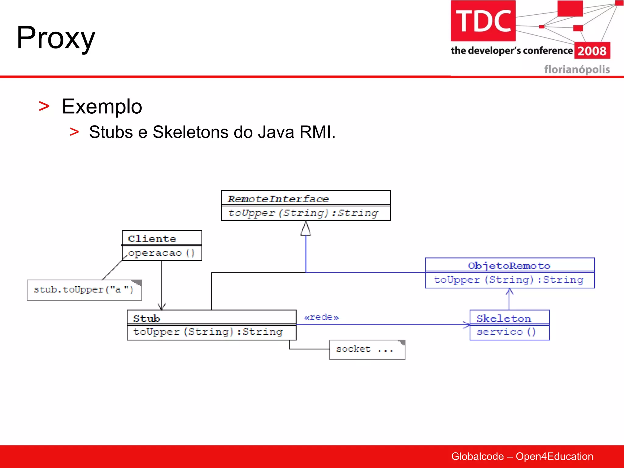 Proxy Exemplo Stubs e Skeletons do Java RMI. 