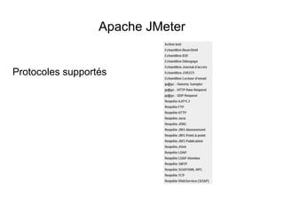 Apache JMeter


Protocoles supportés
 