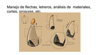 Manejo de flechas, letreros, análisis de materiales,
cortes, grosores, etc.
 