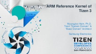MyungJoo Ham
System SW Lab
SW Platform Team
SWC
ARM Reference Kernel of
Tizen 3
MyungJoo Ham, Ph.D.
Tizen “System Domain” &
“Base Domain” Architect
Samsung Electronics
 