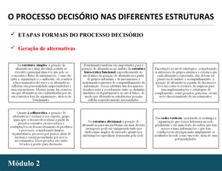 - 58 -Módulo 2Módulo 2
O PROCESSO DECISÓRIO NAS DIFERENTES ESTRUTURAS
 ETAPAS FORMAIS DO PROCESSO DECISÓRIO
 Geração de alternativas
 