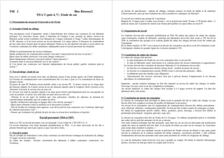 TSE 2 Bloc Réseaux2
TD n°2 (puis 4, 7) : Etude de cas
1°) Présentation du réseau de l'Université et de l'Ecole
2°) Exemple d'étude de câblage
Une prestigieuse école d’ingénieurs située à Saint-Etienne doit réaliser une extension de son bâtiment
principal. Les nouveaux locaux situés à l'intérieur du Campus à une centaine de mètres environ du
bâtiment actuel seront constitués d’un bâtiment de 2 étages contenant à l’étage 3 salles informatiques de
16 PC chacune, et d’un local serveur au rez-de-chaussée. Les autres pièces (4 bureaux) ne contiendront
qu’une seule prise réseaux pour un poste utilisateur. Enfin au rez-de-chaussée une pièce à accès direct sur
l’extérieur contiendra des tables modulaires (déplaçables) pour le travail personnel des étudiants.
Définir le positionnement des locaux techniques.
Quelle architecture de communication retenez-vous pour l’interconnexion de tous ces postes ?
Quels types de média choisissez-vous pour chaque connexion ?
Quels équipements utiliserez-vous pour réaliser l’interconnexion ?
Comment relier le nouveau bâtiment vers le site central ?
Si l’on désire une connexion vers Internet indépendante du réseau global, quelles solutions peut-on
choisir ?
3°) Travail dirigé : étude de cas
Vous avez à définir un réseau local dans un bâtiment ancien d’une grande agence du Crédit Stéphanois.
Les besoins de communication sont essentiellement liés à la mise à jour et à la consultation de bases de
données clients.
20 postes de type PC Pentium seront installés reliés à un serveur PC. 12 postes seront au 1er étage dans
des bureaux séparés, les 8 autres seront au rez-de-chaussée répartis entre le comptoir client (4 postes) et les
4 bureaux d’accueil, le serveur sera au sous-sol.
Ce serveur sera relié de manière séparée à un autre poste réservé spécifiquement pour les sauvegardes en
cours de journée. Ce poste sera situé dans un autre local au sous-sol.
- Précisez le ou les types de médium que vous préconisez. Justifiez les réponses en donnant les
caractéristiques principales qui ont conduit au choix.
- Quelles architectures physique et logique allez-vous choisir, pourquoi ?
- Quels autres éléments (outre le médium) est-il nécessaire d’acheter ?
- Afin de faciliter les échanges inter-agences, vous devez prévoir une connexion vers l’extérieur. Quel type
de solutions préconisez-vous ?
- Donner une évaluation très globale du prix de mise en réseau hors installation et logiciels.
Travail personnel (TD4 et TD7)
Suite à ce TD, un travail personnel vous est demandé, il sera l'objet de 2 TD (TD n°4, 7).
Un travail minimum vous étant demandé préalablement au TD4 , il est donc nécessaire de lire dès à
présent l'énoncé qui suit et qui expose ce que vous devez faire,.
1°) Travail à rendre
Sur un exemple de réalisation à votre choix constituez un mini-dossier technique de réalisation de câblage
(15 pages environ) contenant :
un cahier des charges : besoins, constitution des bâtiments à câbler, contraintes, connexions vers
l'extérieur...
un dossier de spécification : schéma de câblage, solutions retenus en terme de média et de matériels
d’interconnexion, ainsi qu’une évaluation du coût (consulter les catalogues sur Internet).
Ce travail est à réaliser par groupe de 2 maximum.
Rapport de 15 pages maxi à rendre sous format e- sur le portail pour lundi 10 mars 12 H dernier délai : (1
point de moins par ½ journée de retard) sous format pdf (préféré) ou open-office ou word 97.
2°) Organisation du travail
Les binômes devront être constitués prélablement au TD4. De même une amorce de cahier des charges
(type d'entreprise, nombre de bâtiments, typologie des bâtiments) devra être faite avant ce TD. En fin de
TD4, la constitution des groupes et le contenu global du cahier des charges devront avoir été validés par
l'enseignant.
De la même manière, le TD 7 sera consacré au dossier de conception, qui devra avoir été commencé avant.
L'enseignant validera les grandes lignes de ce dossier pendant le TD.
3°) Constitution du cahier des charges.
Le cahier des charges doit préciser :
le type d'entreprise de l'étude de cas et les contraintes liées à son activité
le type de bâtiments (neuf, rénovation) et le schéma précis des locaux (dimension et organisation).
Les locaux doivent être constitués de plusieurs bâtiments (2 au minimum) non accolés,
les besoins en communication interne (réseau local) : nombre de postes de travail...
les besoins en communication externe (WAN) (ceux-ci doivent être présents) : débit...
la téléphonie peut être étudiée (sans obligation)
l'infrastructure des services (serveurs) n'est pas à prévoir hormis l'emplacement et les besoins
spécifiques en communication.
Important : aucune solution technique ne doit être imposée au niveau du cahier des charges, le maître
d'ouvrage n'est pas censé avoir des compétences techniques.
Au niveau rédaction, le cahier des charges doit occuper 4 à 5 pages environ du rapport. Un plan des
bâtiments doit y être inclus.
4°) Constitution du dossier de conception
Le dossier de conception doit privilégié le détail avant la quantité (de fait le cahier des charges n'a pas
besoin d'être très complexe en terme de nombre de bâtiments et de postes).
Au niveau de la conception, tous les équipements de communication doivent être définis précisément :
nom, fabricant, référence, configuration matérielle. Ils doivent être évalués à partir de catalogues en ligne.
De même les équipements passifs (câbles, fibres, goulottes, prises, brassage...) doivent être définis et
positionnés précisément : longueur, parcours, type, prix.
Le dossier de conception doit être de l'ordre de 8 à 10 pages. Un tableau récapitulatif précis et vérifiable
des coûts (devis) doit être présenté à la fin de ce dossier.
Une seule solution technique doit être présentée, mais dans les cas où cela est nécessaire une justification
rapide des choix de matériel doit être faite. Il est inutile de refaire un cours sur les réseaux, les correcteurs
sont censés déjà connaître la matière...!
Une partie de la note sera attribuée suivant la précision de l'étude (niveau de détail) et une autre partie
suivant la cohérence de la solution (matériel de même catégorie, coexistence possible...). Des schémas
d'implantation doivent être présentés entre autre pour permettre de vérifier les longueurs de câblage.
Le coût de réalisation (main d'oeuvre) n'est pas à prendre en compte. De même le matériel informatique
(postes, serveurs) ne doit pas entrer en compte dans le devis.
 