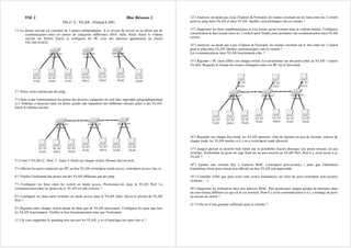 TSE 2 Bloc Réseaux 2
TD n° 6 : VLAN (Virtual LAN)
1°) Le réseau suivant est constitué de 3 parties indépendantes. A ce niveau du travail on ne désire pas de
communication entre les postes de catégories différentes (Prof, Adm, Stud). Saisir le schéma
suivant sur Packet Tracer et configurer les PC avec des adresses appartenant au réseau
192.168.10.0/24.
2°) Tester votre schéma par des ping.
3°) Suite à une restructuration les postes des diverses catégories ne sont plus regroupés géographiquement
(c.f. Schéma ci-dessous) mais on désire garder une séparation des différents réseaux grâce à des VLAN.
Saisir le schéma suivant :
4°) Créer 3 VLAN (2 : Prof, 3 : Adm, 4 :Stud) sur chaque switch. Donner leur un nom.
5°) Affecter les ports connectés aux PC au bon VLAN (switchport mode access, switchport access vlan x).
6°) Vérifier l'isolement des postes sur des VLAN différents par des ping.
7°) Configurer les liens entre les switch en mode access. Positionnez-les dans le VLAN Prof. La
communication entre les postes de ce VLAN est-elle correcte ?
8°) Configurer les liens entre switches en mode access dans le VLAN Adm. Qu'est-il advenu du VLAN
Prof ?
9°) Rajouter entre chaque switch autant de liens que de VLAN nécessaires. Configurer les pour que tous
les VLAN fonctionnent. Vérifier le bon fonctionnement ainsi que l'isolement.
11°) Si vous supprimer le spanning tree sur tous les VLAN, y-a-t-il bouclage (no span vlan x) ?
12°) Analyser, en mode pas à pas (Capture & Forward), les trames circulant sur les liens entre les 2 switch
pour les ping intra-VLAN et inter-VLAN. Quelles caractéristiques ont ces trames ?
13°) Supprimer les liens supplémentaires et n'en laisser qu'un (comme dans le schéma initial). Configurer
correctement le lien restant entre les 2 switch (port Trunk) pour permettre une communication intra VLAN
correct.
14°) Analyser, en mode pas à pas (Capture & Forward), les trames circulant sur le lien entre les 2 switch
pour le ping intra-VLAN. Quelles caractéristiques ont ces trames ?
Les communications inter-VLAN fonctionnent-elles ?
15°) Rajouter 1 PC (nom DSIx) sur chaque switch. Les positionner sur des ports reliés au VLAN 1 (native
VLAN). Regarder le format des trames échangées entre ces PC sur le lien trunk.
16°) Regarder sur chaque lien trunk, les VLAN autorisés. Afin de rajouter un peu de sécurité, enlever de
chaque trunk, les VLAN inutiles si il y en a (switchport trunk allowed).
17°) Jusqu'à présent la sécurité était limité par la possibilité d'accès physique aux prises réseaux ou aux
switches. Positionner un poste de type Stud sur un port associé au VLAN Prof. Peut-il y avoir accès à ce
VLAN ?
18°) Ajouter une sécurité liée à l'adresse MAC (switchport port-security...) pour que l'utilisation
frauduleuse d'une prise réseau non affectée au bon VLAN soit impossible.
19°) Contrôler l'effet que peut avoir cette action frauduleuse sur l'état du port.(switchport port-security
violation …).
20°) Supprimer les limitations liées aux adresses MAC. Puis positionner chaque groupe de machines dans
un sous-réseau différent (ce qui est le cas normal). Peut-il y avoir communication si il y a échange de ports
au niveau du switch ?
21°) Cela est-il une garantie suffisante pour la sécurité ?
 