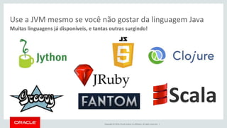 Use a JVM mesmo se você não gostar da linguagem Java 
Muitas linguagens já disponíveis, e tantas outras surgindo! 
Copyright © 2014, Oracle and/or its affiliates. All rights reserved. | 
Scala 
 