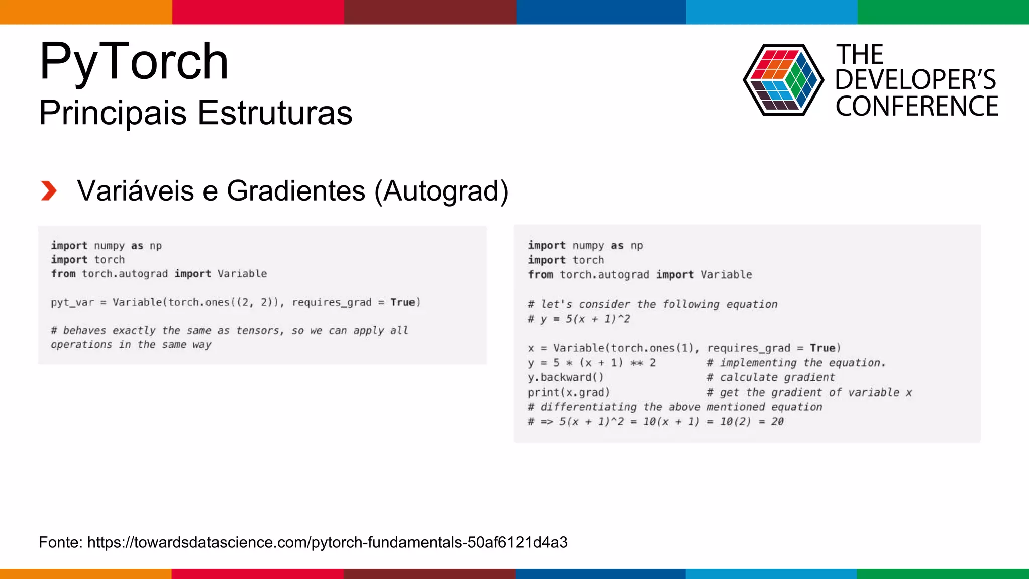 Globalcode – Open4education
PyTorch
Principais Estruturas
Variáveis e Gradientes (Autograd)
Fonte: https://towardsdatascience.com/pytorch-fundamentals-50af6121d4a3
 