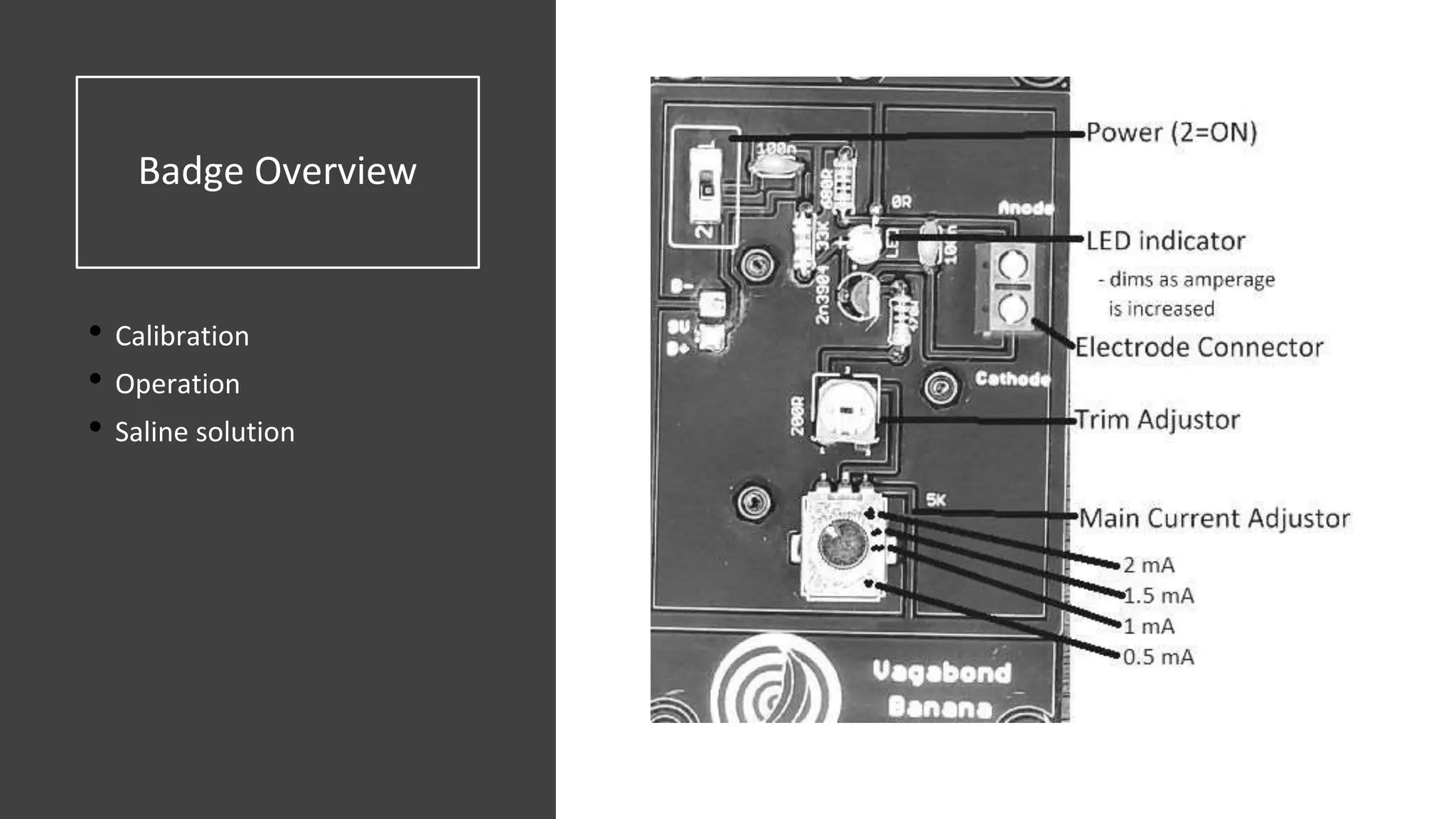 Badge Overview
• Calibration
• Operation
• Saline solution
 